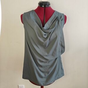 Simply Vera Wang Women's Top Blouse Dark Green Cowl Neck Draped Sleeveless PS